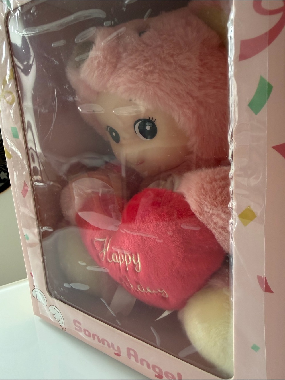 Sonny Angel Pink Plush Bear Doll with Red 'Happy Birthday' Heart - Picture 7 of 8